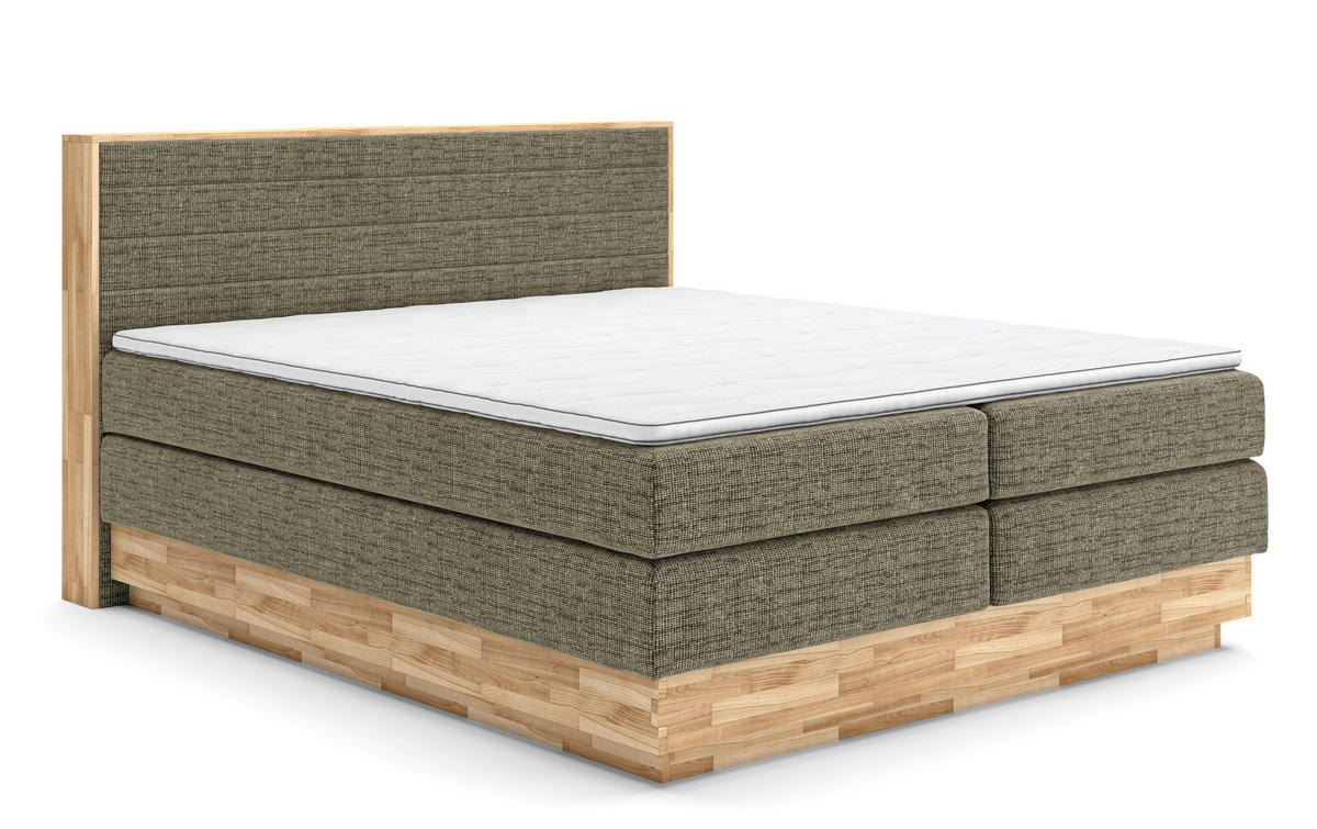 BOXSPRINGBETT 160/200 cm,  in Eichefarben, Dunkelgrün, Matratze, gepolstertes Kopfteil, Bettkasten, Topper, H2 + H2 = mittel  - Dunkelgrün/Eichefarben, MODERN, Holz/Kunststoff (160/200cm) - Livetastic