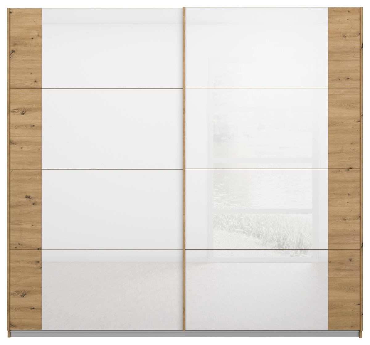 SCHWEBETÜRENSCHRANK in Weiss, Eiche Artisan  - Weiss/Eiche Artisan, Modern, Glas/Holzwerkstoff (226/210/62cm) - Rauch Möbel