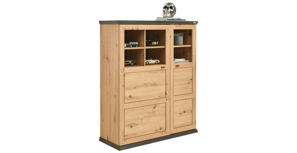 HIGHBOARD in 110/134/43 cm - Dunkelgrau/Eichefarben, ROMANTIK / LANDHAUS, Holzwerkstoff/Metall (110/134/43cm) - Hom`in