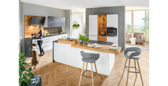 EINBAUKÜCHE   - Eichefarben/Weiß, Design, Holzwerkstoff - Novel
