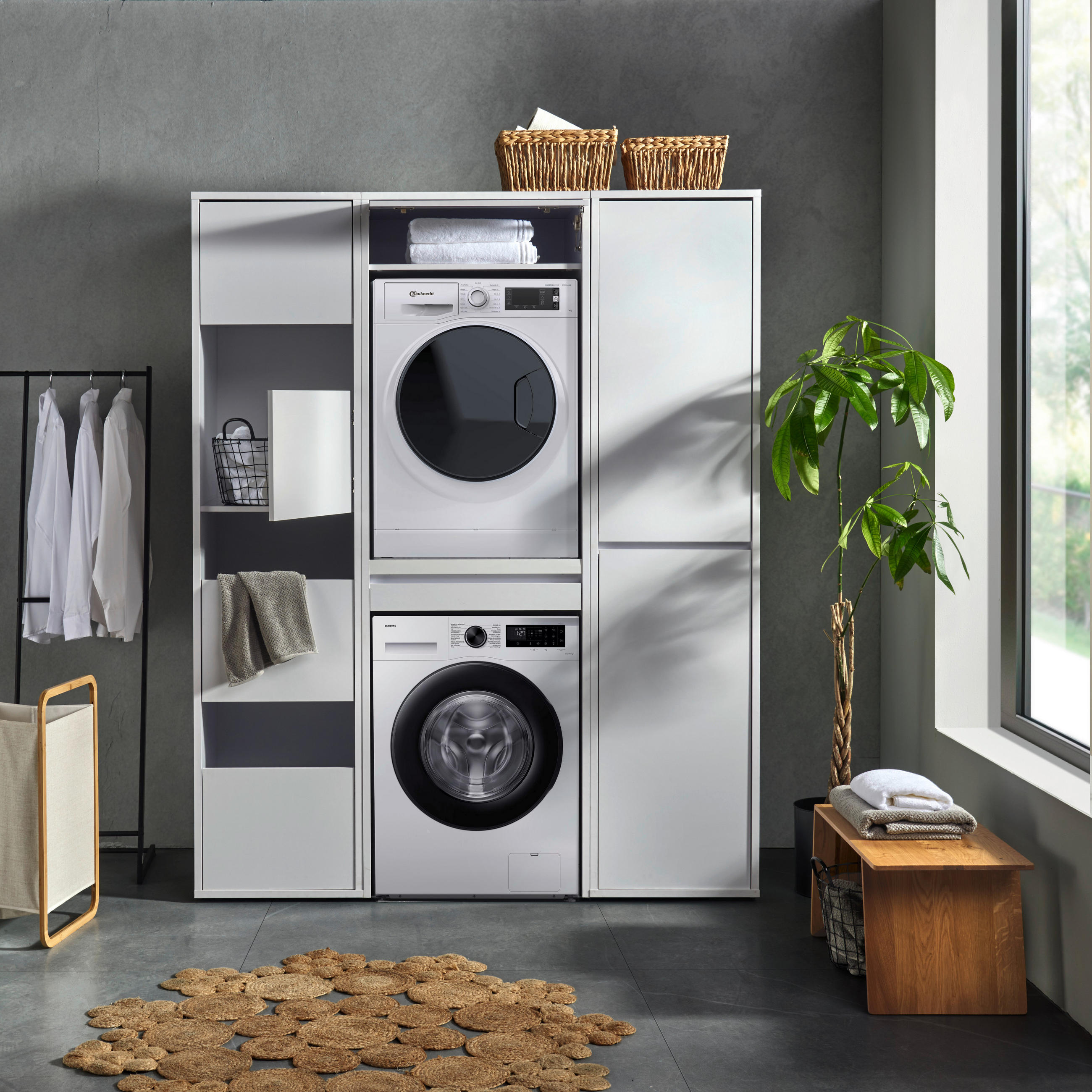 WASCHMASCHINENSCHRANK 67,5/210/67,5 cm  in Weiß  - Weiß, Basics, Holzwerkstoff (67,5/210/67,5cm) - Xora