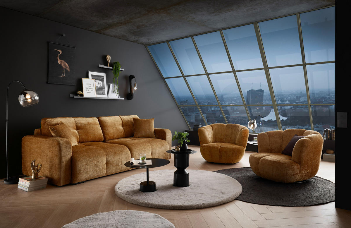SCHLAFSOFA Chenille Goldfarben  - Goldfarben/Schwarz, KONVENTIONELL, Kunststoff/Textil (235/88/120cm) - MID.YOU