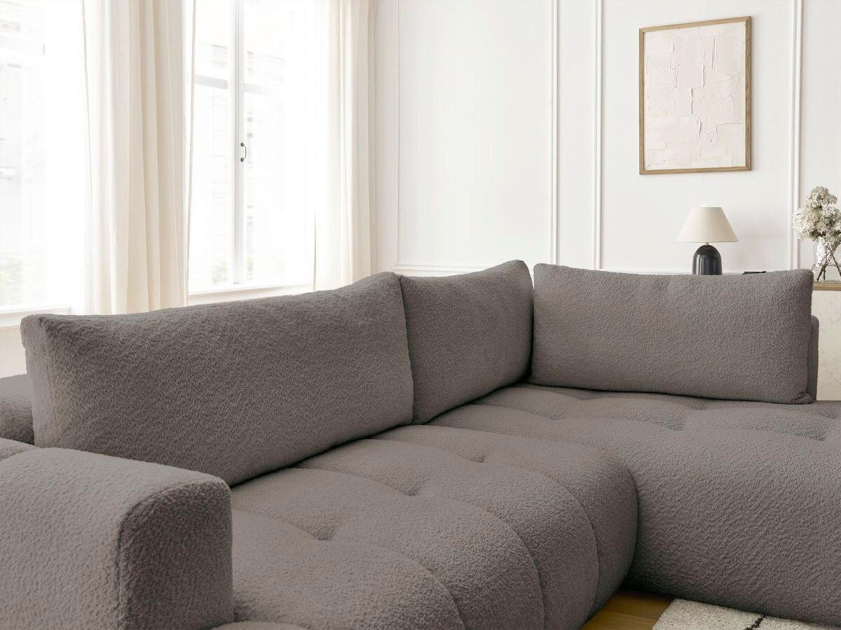 ECKSCHLAFSOFA FUJI Bouclé Taupe  inkl.  - Taupe/Schwarz, MODERN, Kunststoff/Textil (282/204cm)