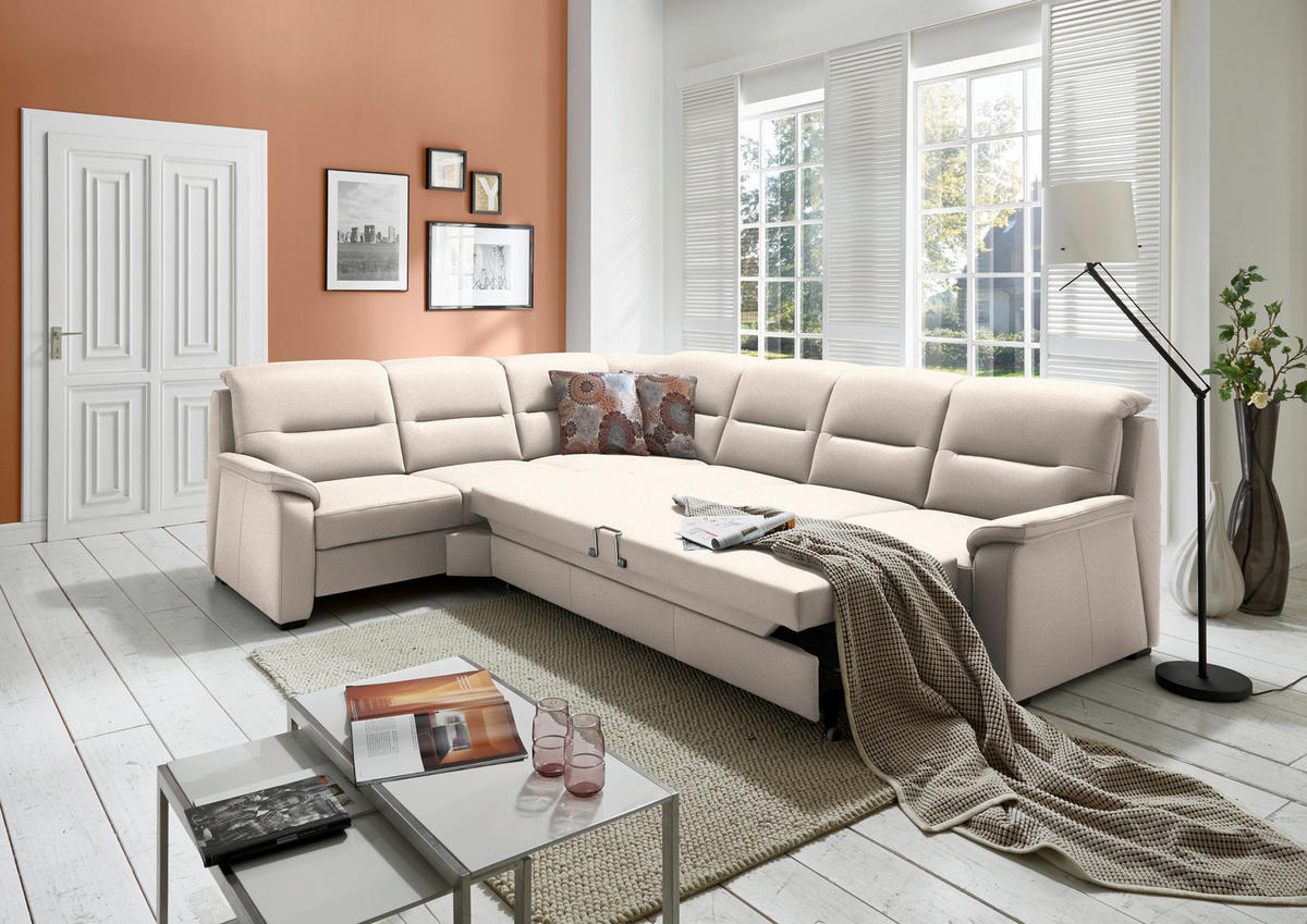 ECKSOFA in Mikrofaser Creme  245/303 cm  - Creme/Schwarz, KONVENTIONELL, Holz/Textil (245/303cm) - Beldomo Comfort