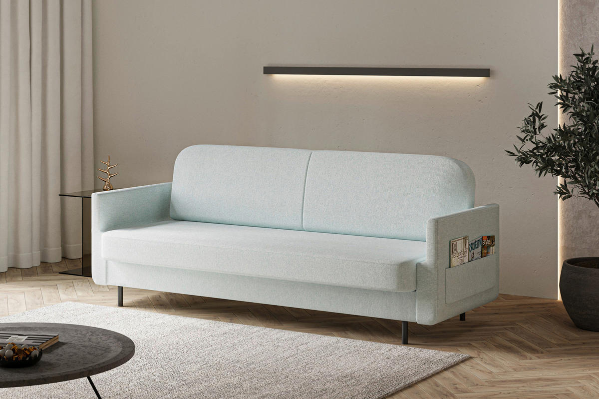 SCHLAFSOFA CLOUDY Hellblau  inkl. Schlaffunktion, Rücken echt, Stauraum  - Hellblau, Design, Textil/Metall (221/87/84cm) - MID.YOU