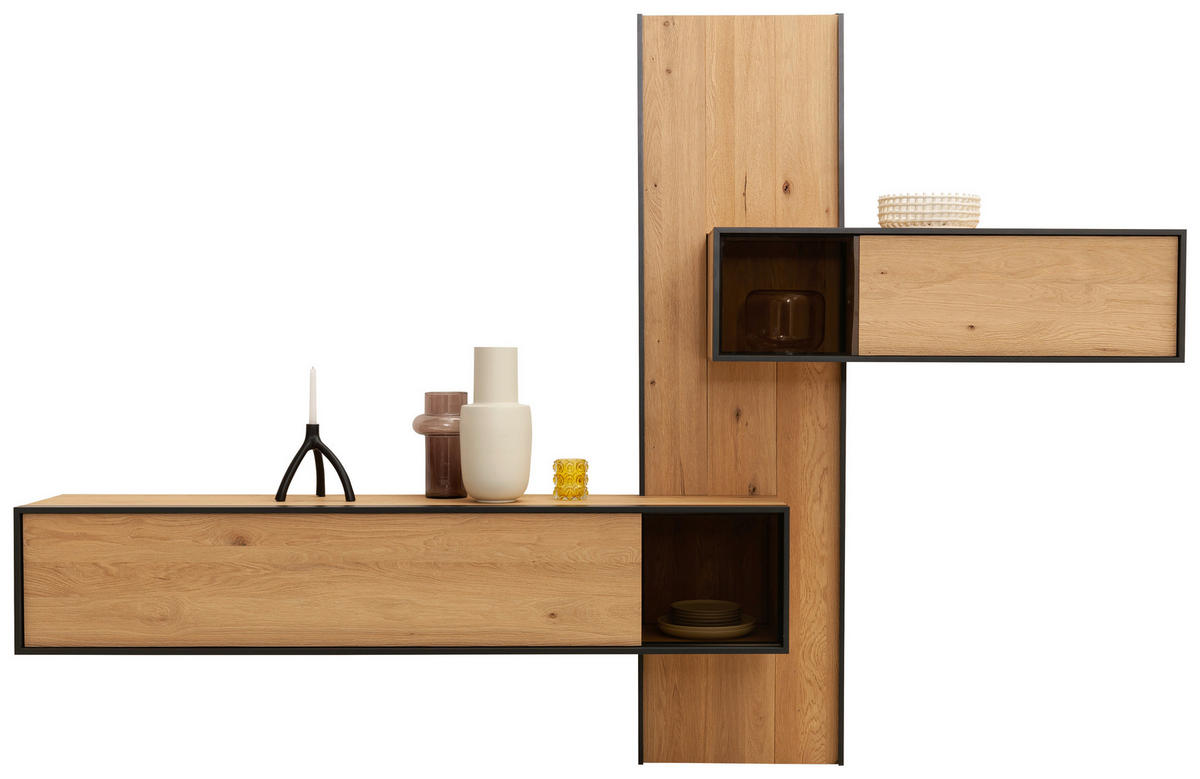 WOHNWAND  in Eichefarben  307/213/42 cm  - Eichefarben, Design, Glas/Holz (307/213/42cm) - Schöner Wohnen