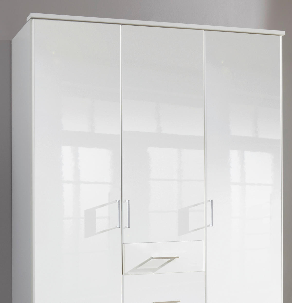 RUHÁSSZEKRÉNY fehér, magasfényű fehér  - króm/magasfényű fehér, Basics, faalapú anyag (135/199/58cm) - MID.YOU
