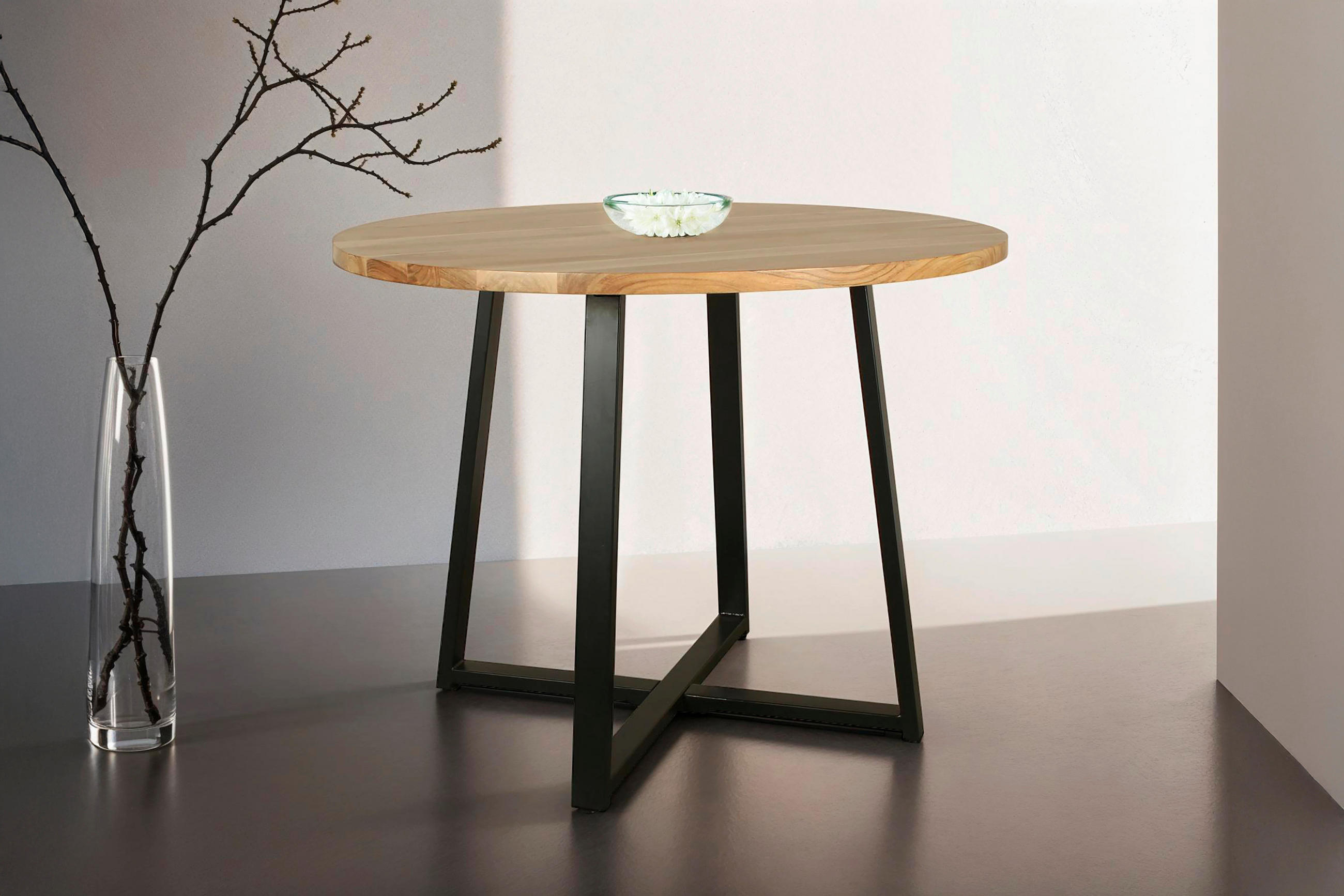 ESSTISCH in Holz, Metall 100/100/77 cm  - Schwarz/Akaziefarben, MODERN, Holz/Metall (100/100/77cm) - MID.YOU