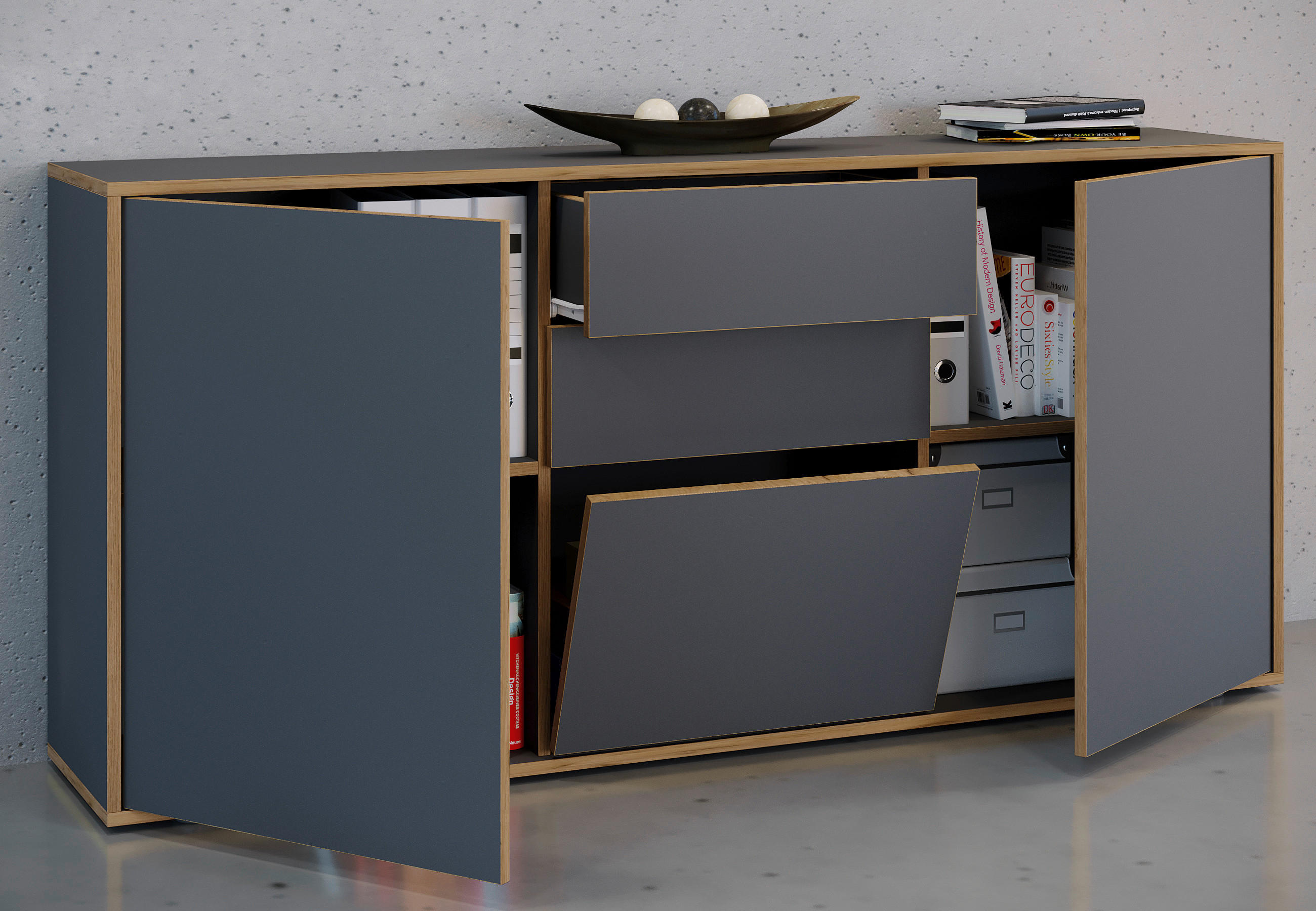 BYRÅ 160/74/33 cm  - honungsek/svart, Design, trämaterial/plast (160/74/33cm) - MID.YOU