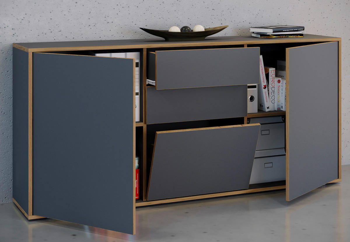 KOMMODE 160/74/33 cm  in Anthrazit, Honigeiche  - Honigeiche/Anthrazit, Design, Holzwerkstoff/Kunststoff (160/74/33cm) - MID.YOU