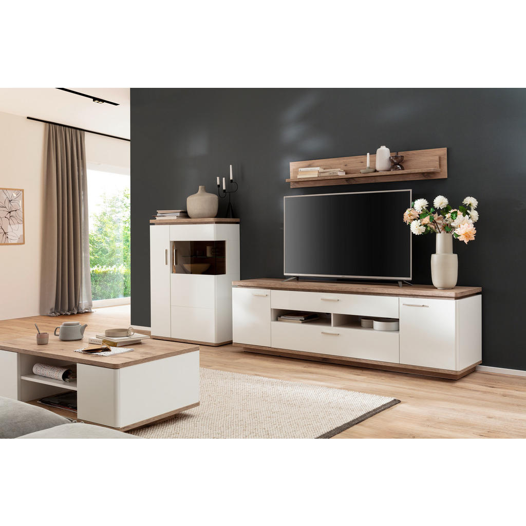 Thumbnail - Livetastic Wohnwand Palermo, Weiß, Eiche, Metall, 7 Fächer, 2 Schubladen, 310x181x50 cm, Wohnzimmer, Wohnwände, Anbauwän...