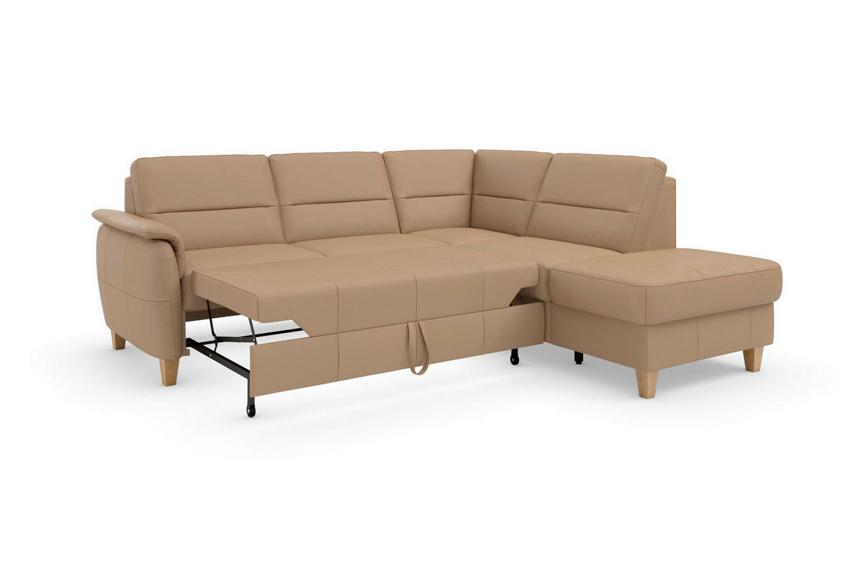 ROHOVÁ SEDAČKA, koža, cappuccino - farba duba/cappuccino, Basics, koža/drevo (236/212cm) - Sit & More