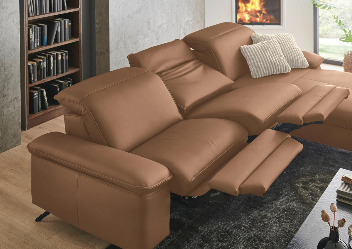 ECKSOFA  Echtleder Hellbraun  - Hellbraun/Schwarz, Design, Leder/Metall (307/169cm) - Beldomo Premium