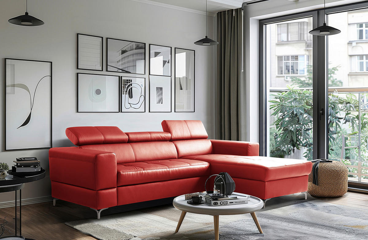 ECKSOFA  in Lederlook Echtleder Rot  - Rot/Schwarz, Design, Leder/Textil (247/173cm) - Livetastic