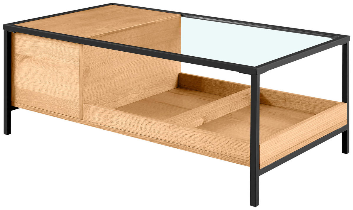 KONFERENČNÍ STOLEK, čiré, přírodní barvy, černá, dřevo, kov, sklo, kompozitní dřevo, 110/60/40 cm - barvy dubu/černá, Natur, kov/dřevo (110/60/40cm) - Waldwelt
