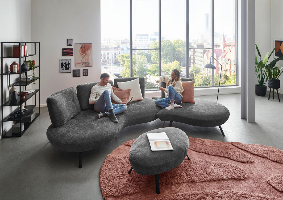 BIGSOFA Flachgewebe Anthrazit  - Anthrazit/Schwarz, Design, Textil/Metall (456/93/138cm) - Moderano