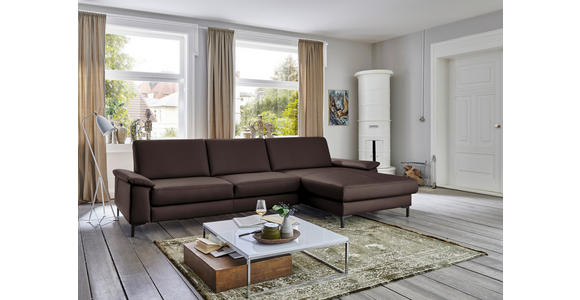 ECKSOFA in Echtleder Dunkelbraun  - Dunkelbraun/Schwarz, Design, Leder/Metall (334/176cm) - Dieter Knoll