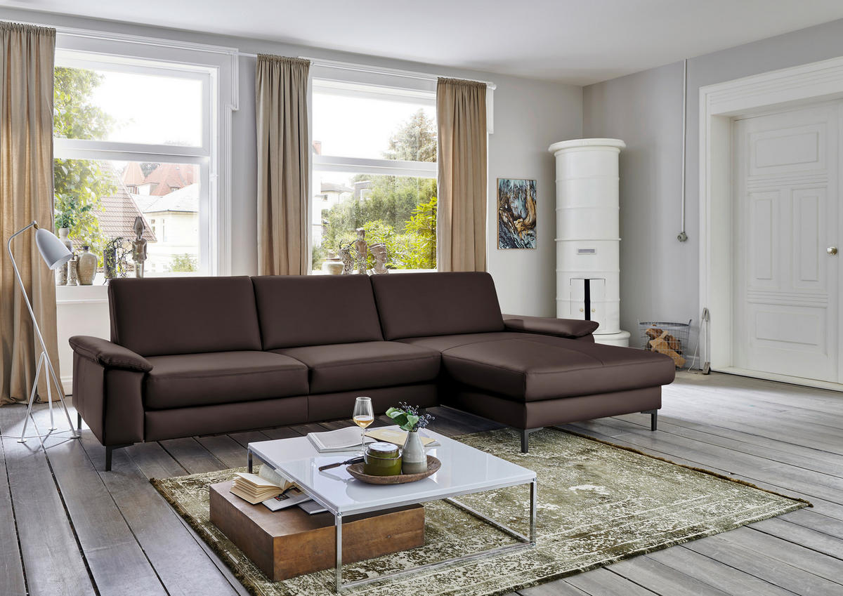ECKSOFA in Echtleder Dunkelbraun  - Dunkelbraun/Schwarz, Design, Leder/Metall (334/176cm) - Dieter Knoll
