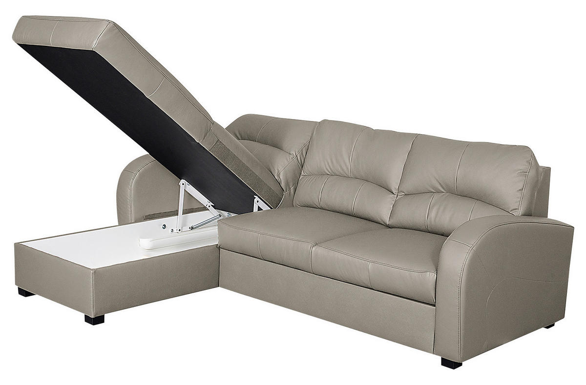 ECKSOFA in Lederlook Echtleder Platinfarben  - Platinfarben/Schwarz, Design, Leder/Kunststoff (168/227cm) - Livetastic