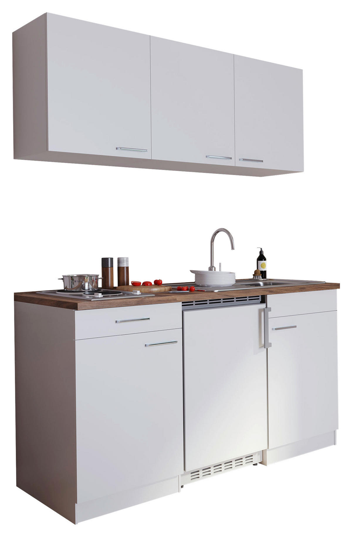 MINIKÜCHE 150 cm   in Weiss  - Weiss/Nussbaumfarben, Basics, Holzwerkstoff/Kunststoff (150cm) - Respekta