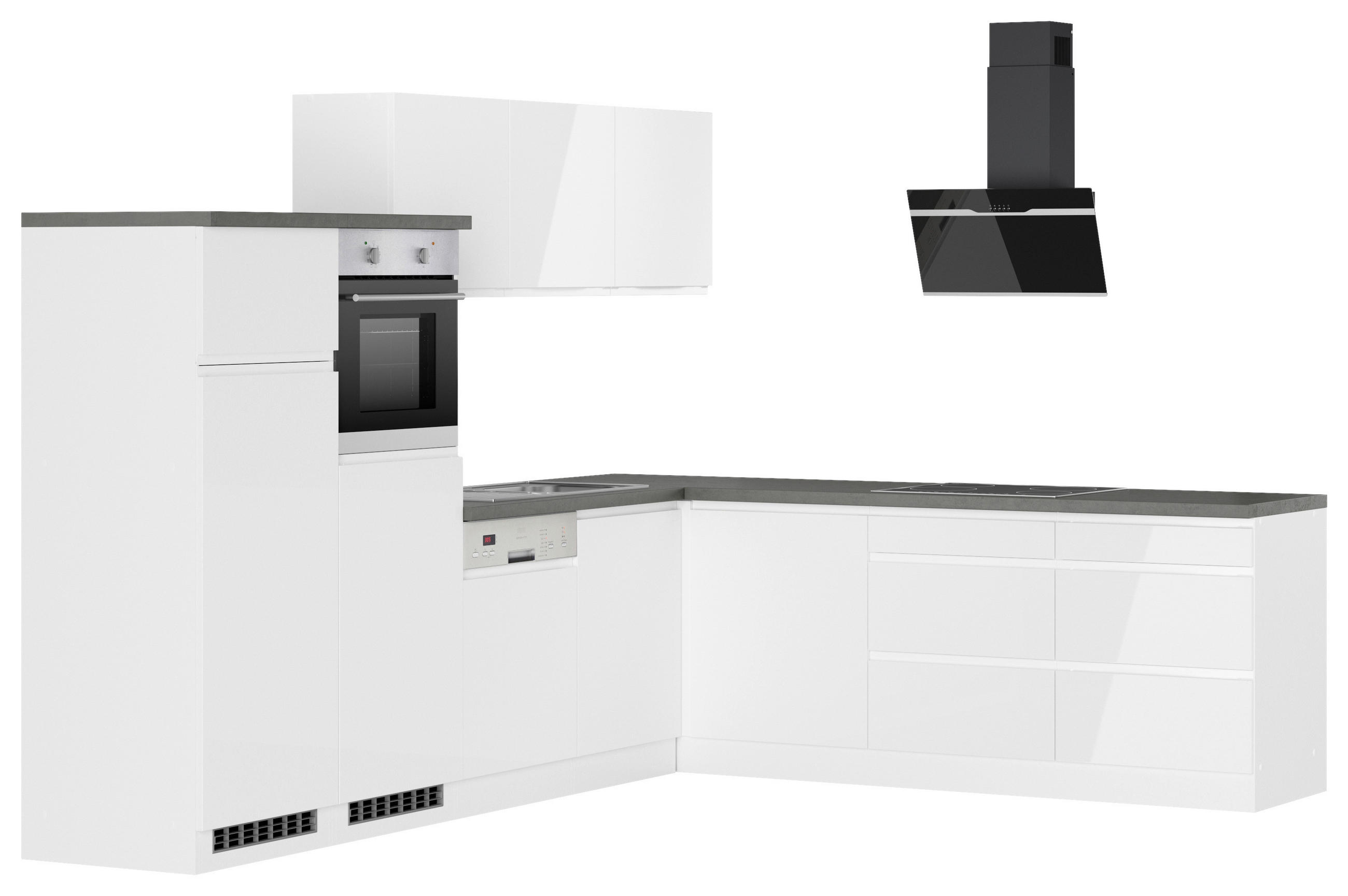 Eckküche Monza mit Geräten 300/240 cm  in Grau, Weiss, Weiss Hochglanz  - Weiss Hochglanz/Weiss, Lifestyle, Holzwerkstoff (300/240cm) - Held