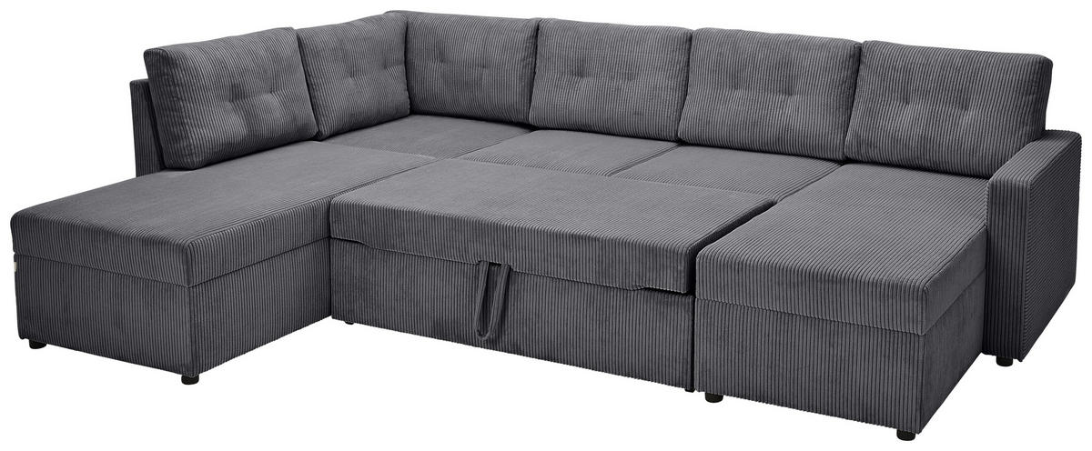 WOHNLANDSCHAFT in Cord Anthrazit  - Anthrazit/Schwarz, Konventionell, Kunststoff/Textil (155/293/126cm) - Ti'me