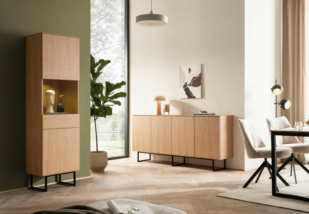 VITRINE in Eichefarben  - Eichefarben/Schwarz, Design, Glas/Holzwerkstoff (58/200/40cm) - Modante