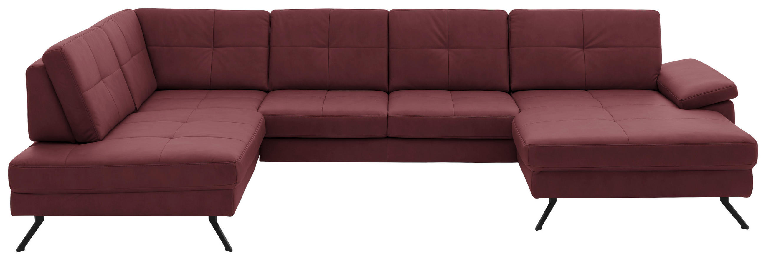WOHNLANDSCHAFT in Lederlook, Mikrofaser Bordeaux  - Bordeaux/Schwarz, Design, Textil/Metall (220/345/179cm) - Beldomo System