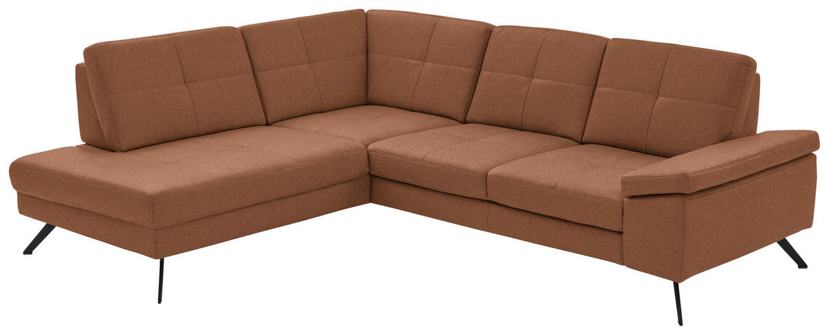 ECKSOFA in Lederlook, Mikrofaser Braun  - Schwarz/Braun, Design, Textil/Metall (194/261cm) - Beldomo System