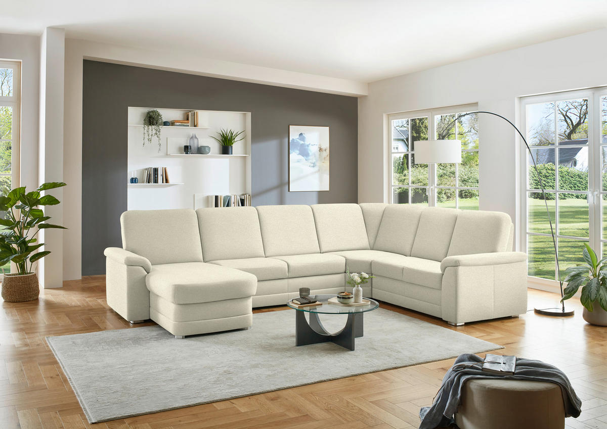 WOHNLANDSCHAFT  in Chenille Beige  - Beige/Alufarben, KONVENTIONELL, Holz/Textil (160/329/235cm) - Beldomo Comfort