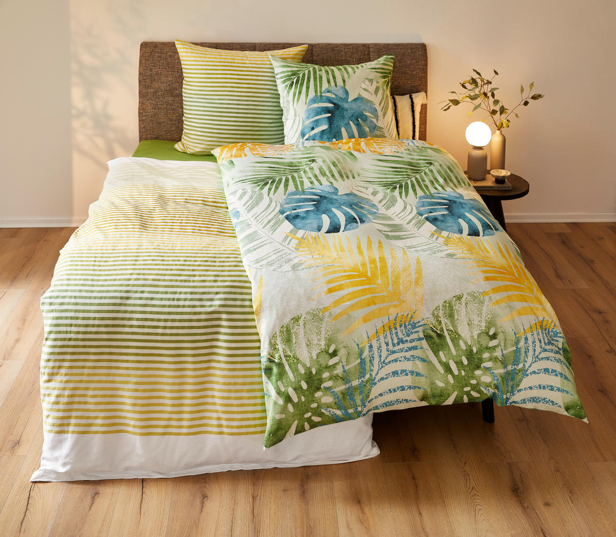 WENDEBETTWÄSCHE Botanic Satin 135/200 cm  - Grün, KONVENTIONELL, Textil (135/200cm) - Esposa