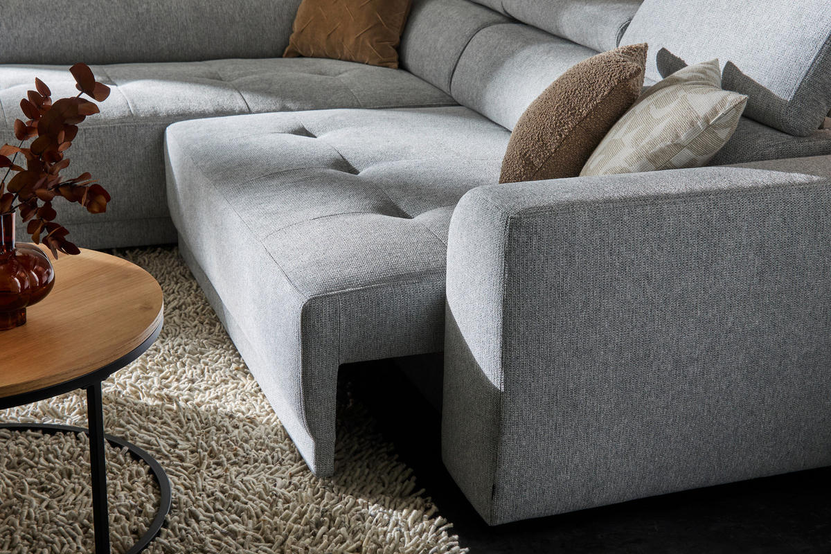 ECKSOFA Ottomane links, Eckteil  Hellgrau Struktur  - Hellgrau/Schwarz, Design, Kunststoff/Textil (205/284cm) - Xora