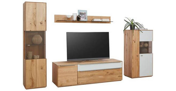WOHNWAND in Weiß, Eichefarben 330/204/50 cm - Eichefarben/Silberfarben, Design, Glas/Holz (330/204/50cm) - Waldwelt