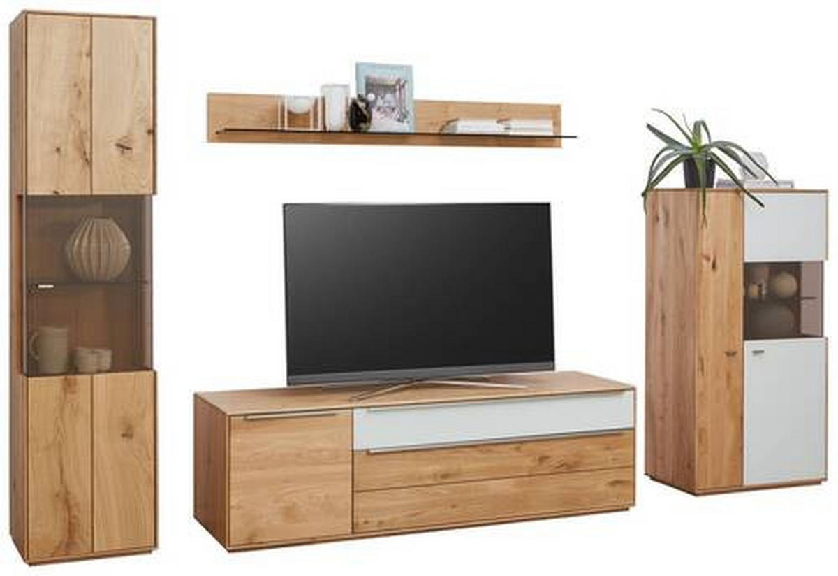 WOHNWAND  in Weiss, Eichefarben 330/204/50 cm  - Weiss/Eichefarben, Design, Glas/Holz (330/204/50cm) - Waldwelt