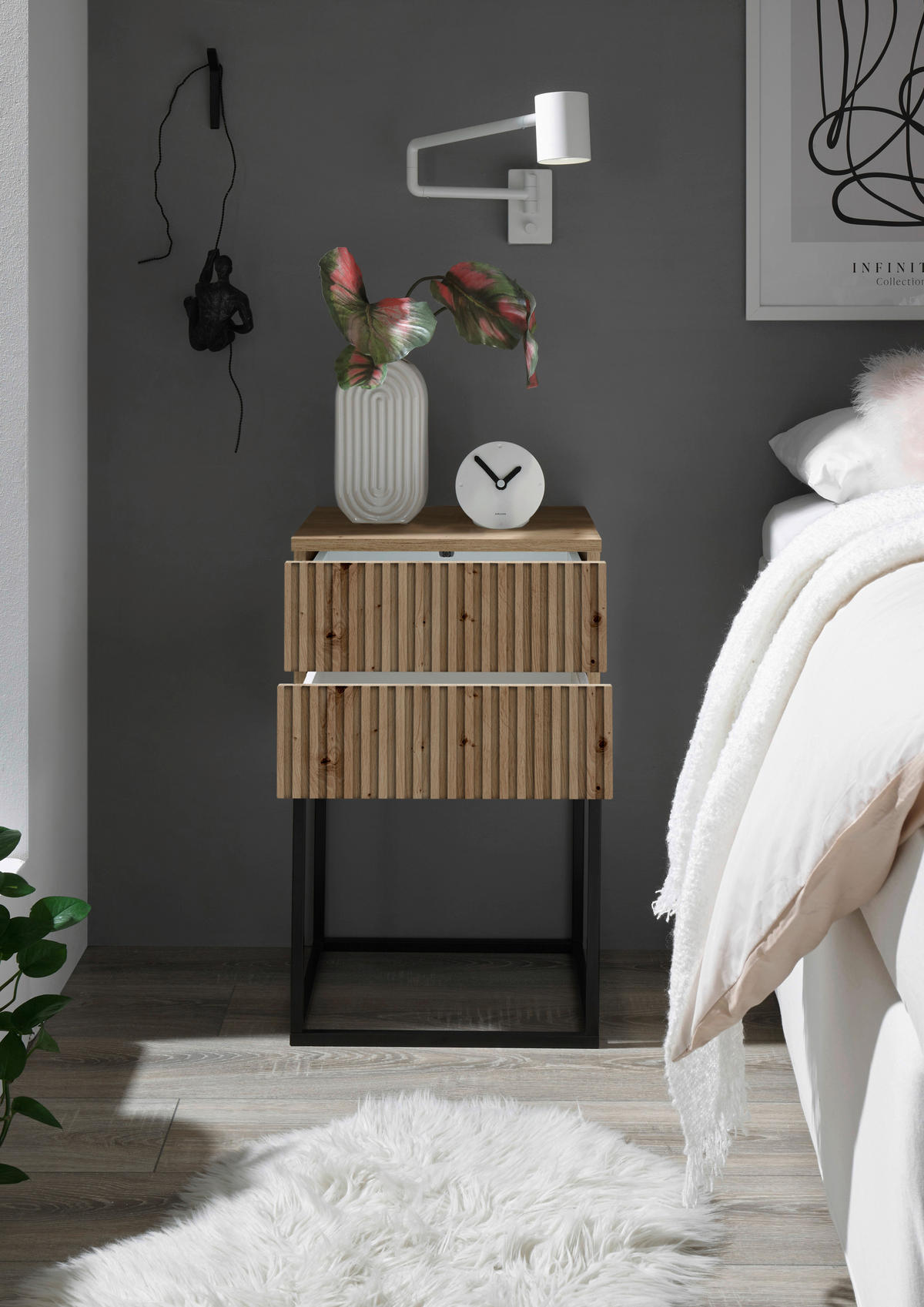 NACHTSCHRANK 40/65/38,5 cm  - Schwarz/Eiche Artisan, MODERN, Holzwerkstoff/Metall (40/65/38,5cm) - Livetastic