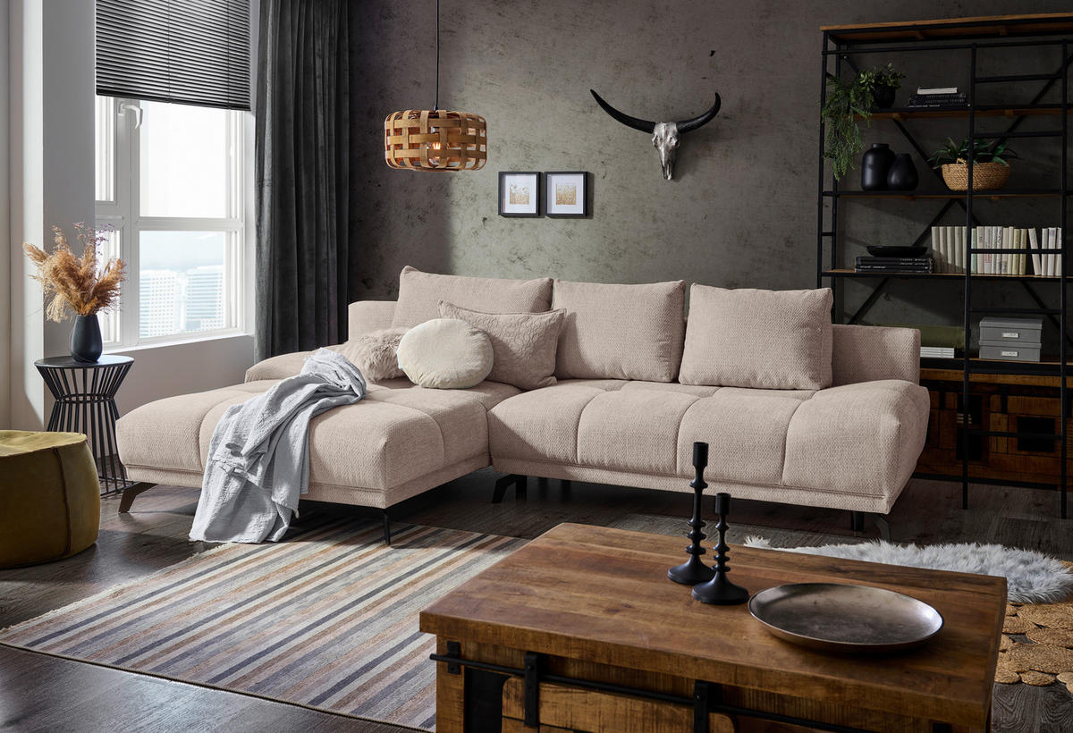 ECKSOFA Greige Chenille  - Greige/Schwarz, MODERN, Textil/Metall (182/290cm) - Hom`in