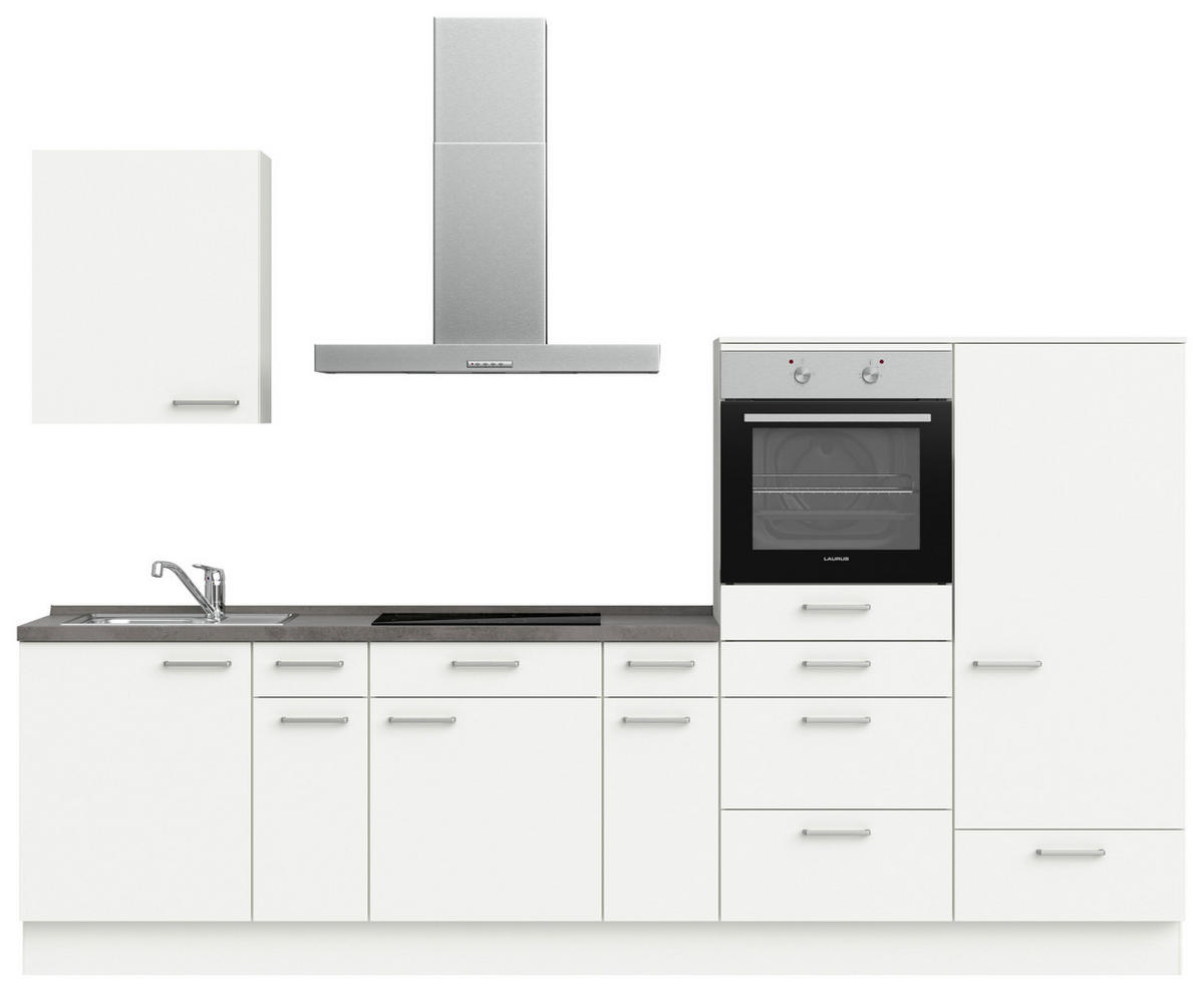 KÜCHENBLOCK 300 cm   in Weiß, Schieferfarben  - Schieferfarben/Edelstahlfarben, MODERN, Holzwerkstoff/Metall (300cm) - Nobilia