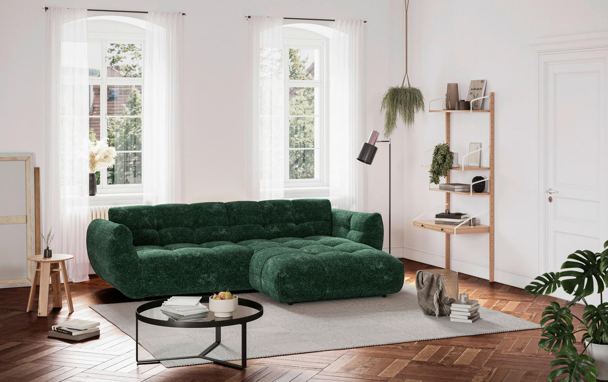 ECKSOFA Dunkelgrün Chenille  - Dunkelgrün/Schwarz, Trend, Kunststoff/Textil (280/178cm) - MID.YOU