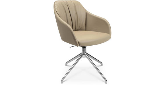 ARMLEHNSTUHL in Aluminium Echtleder pigmentiert - Beige/Alufarben, Design, Leder/Metall (58/81,5-84,5/60cm) - Johann Jakob