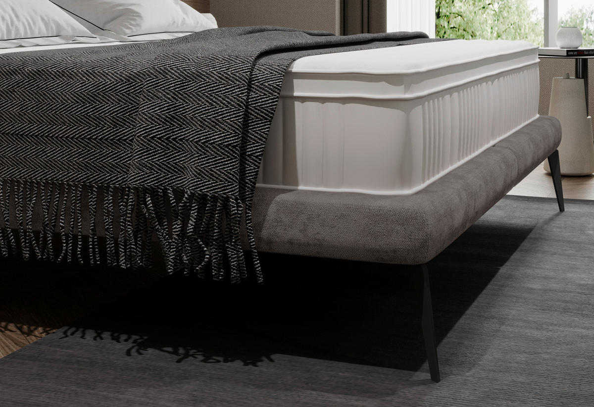 Polsterbett inkl. Matratze Matratze, gepolstertes Kopfteil, Topper Dunkelgrau 180/200 cm  - Dunkelgrau/Creme, MODERN, Textil/Metall (180/200cm) - Livetastic