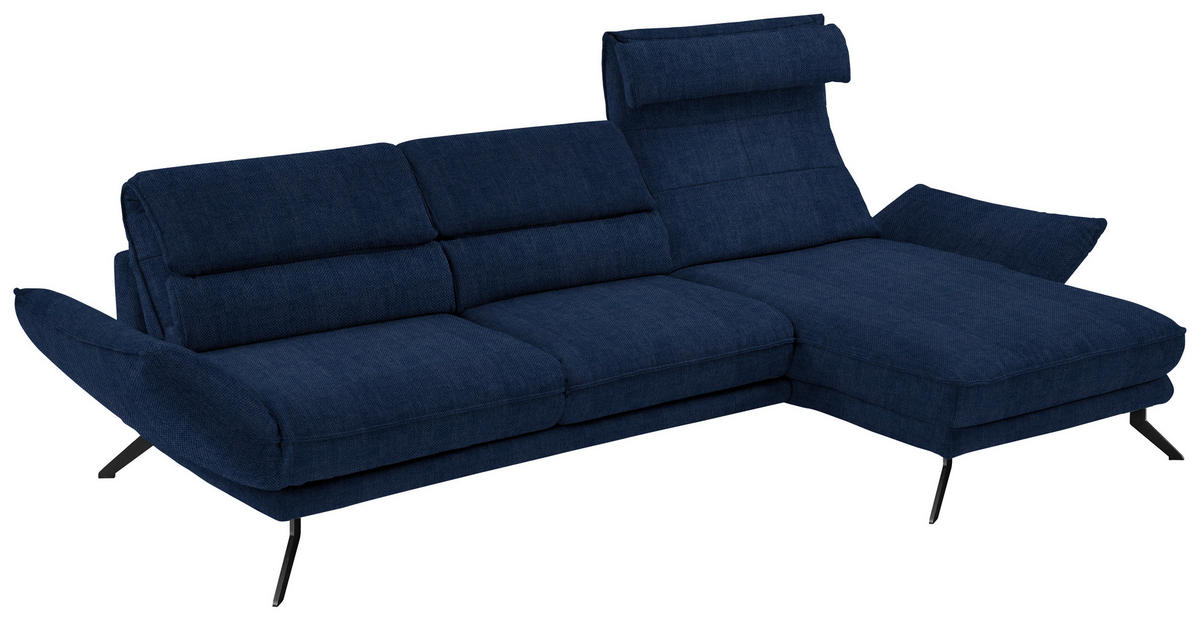 ECKSOFA Valdera in Velours Royalblau  283/153 cm  - Royalblau/Schwarz, Design, Textil/Metall (283/153cm) - Valdera