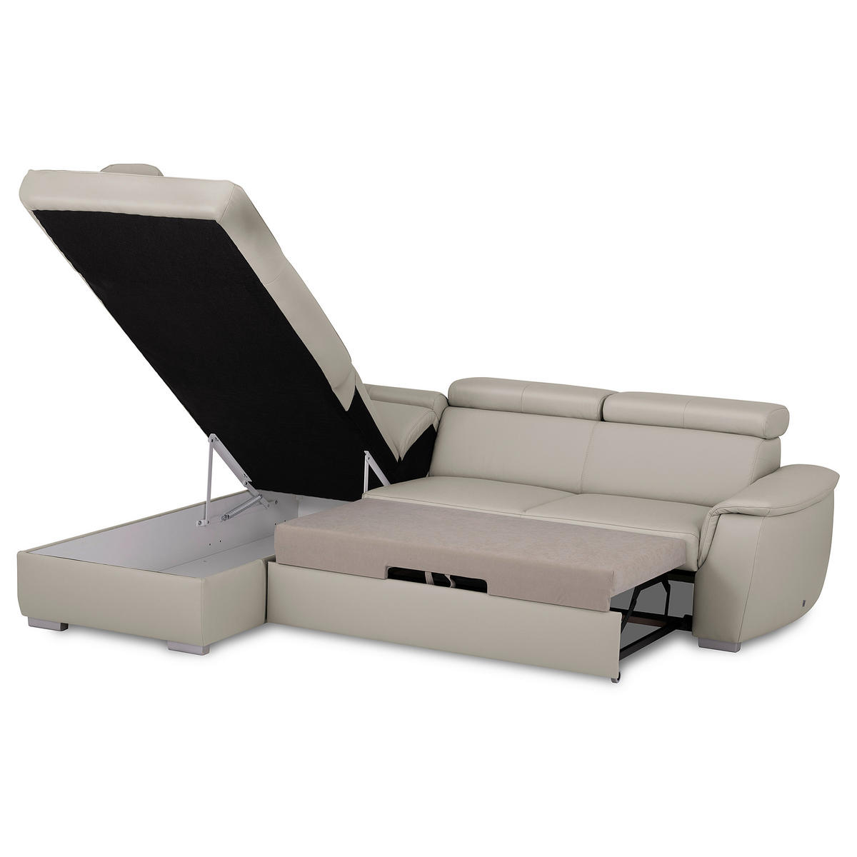 WOHNLANDSCHAFT  in Kombination Echtleder/Lederlook Platinfarben  - Platinfarben/Grau, Leder/Metall (211/262cm) - Celina Home