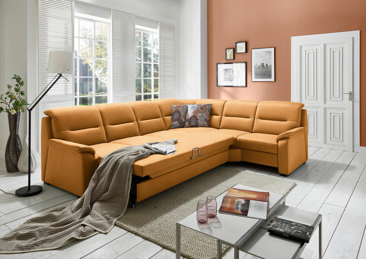 ECKSOFA in Mikrofaser Gelb  - Gelb/Schwarz, Konventionell, Holz/Textil (303/245cm) - Beldomo Comfort
