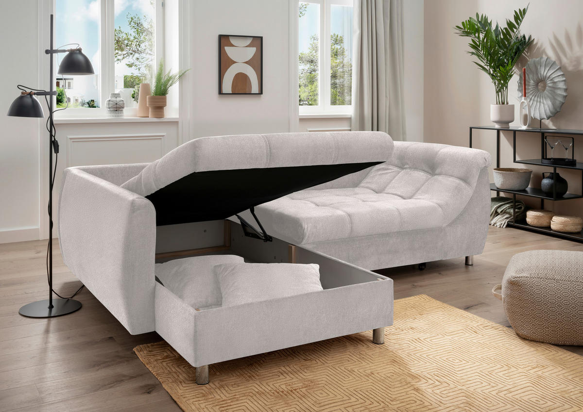 ECKSCHLAFSOFA in Mikrofaser Beige  - Chromfarben/Beige, Modern, Textil/Metall (190/250cm) - Livetastic