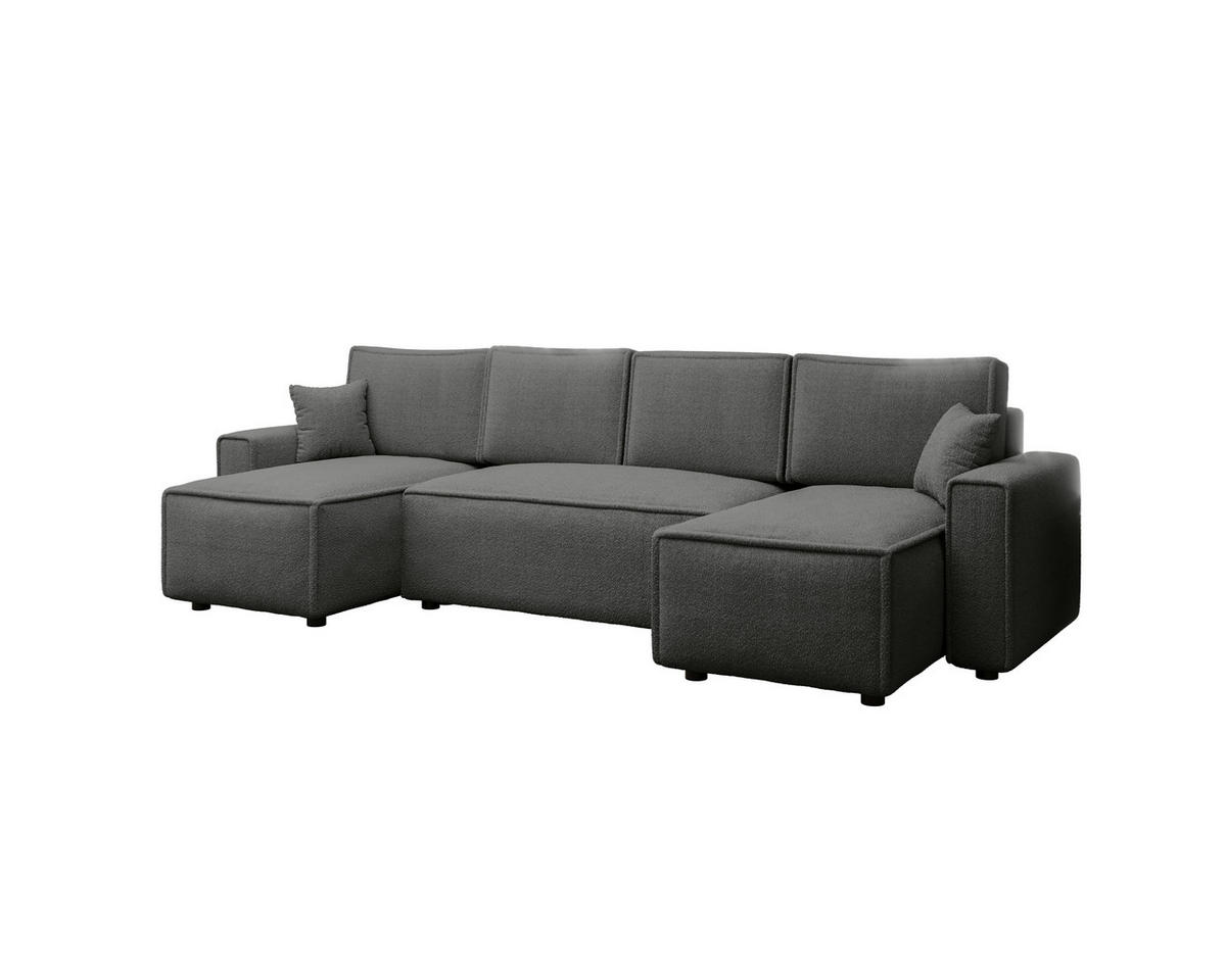 WOHNLANDSCHAFT Dunkelgrau Bouclé  - Dunkelgrau/Schwarz, MODERN, Kunststoff/Textil (140/305/140cm) - Carryhome