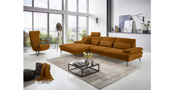 ECKSOFA in Velours Cognac 180/310 cm - Cognac/Schwarz, Design, Textil/Metall (180/310cm) - Dieter Knoll