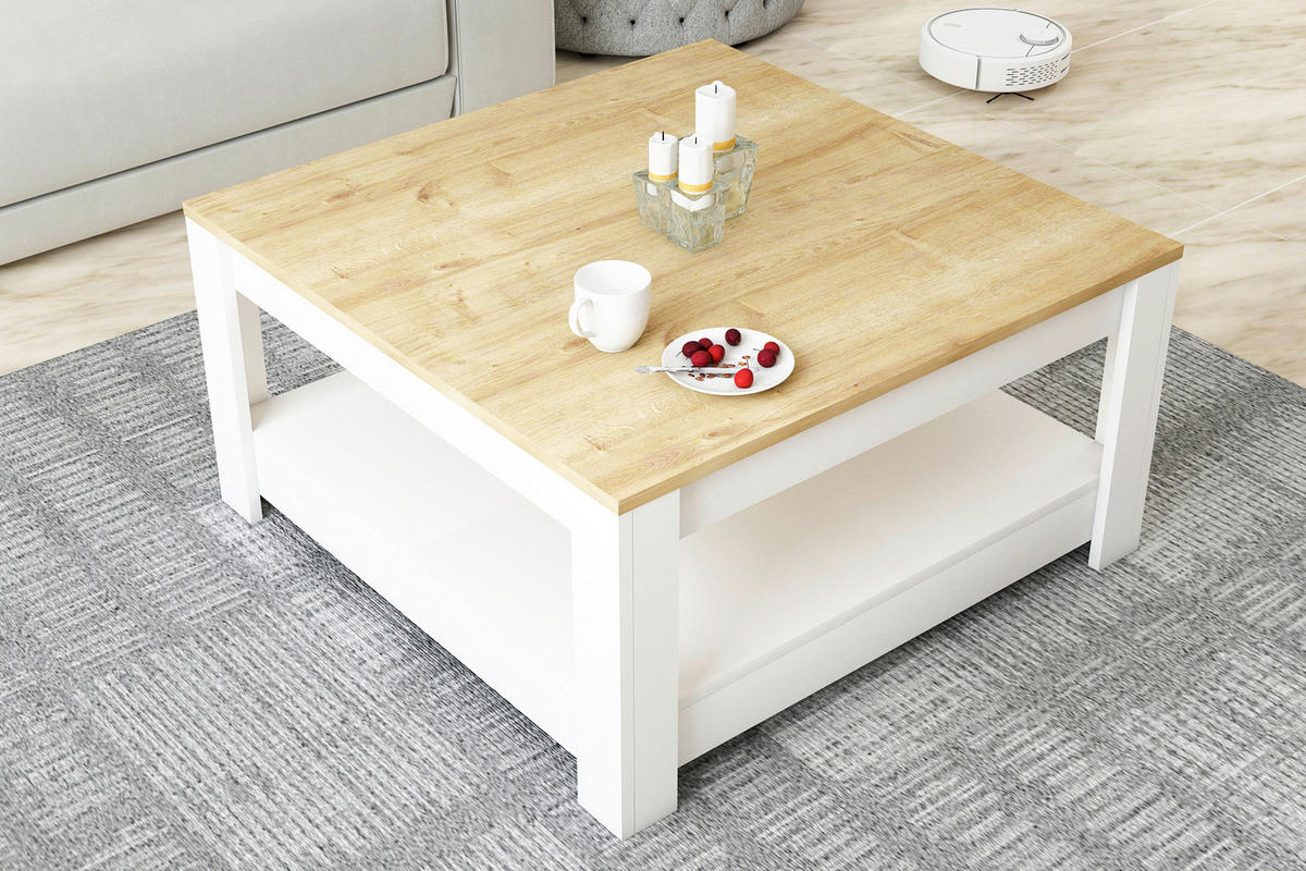 COUCHTISCH in Holzwerkstoff 89/89/45 cm  - Weiss/Eichefarben, Design, Holzwerkstoff (89/89/45cm) - Livetastic