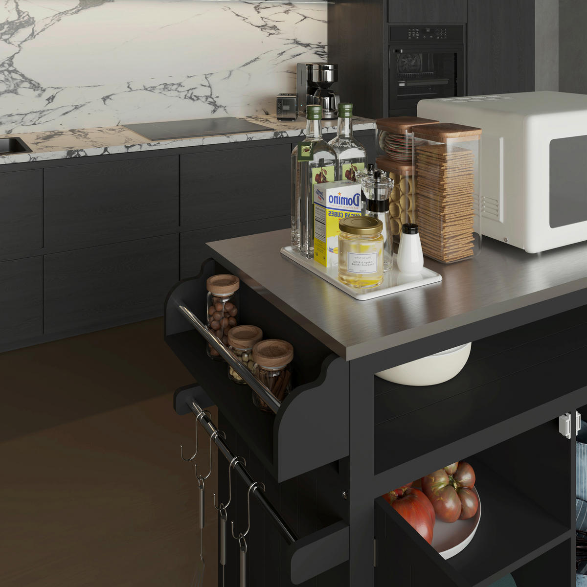 KÜCHENINSEL   in Schwarz, Edelstahlfarben  - Edelstahlfarben/Silberfarben, Basics, Holzwerkstoff/Metall (110/127/89/53cm) - MID.YOU