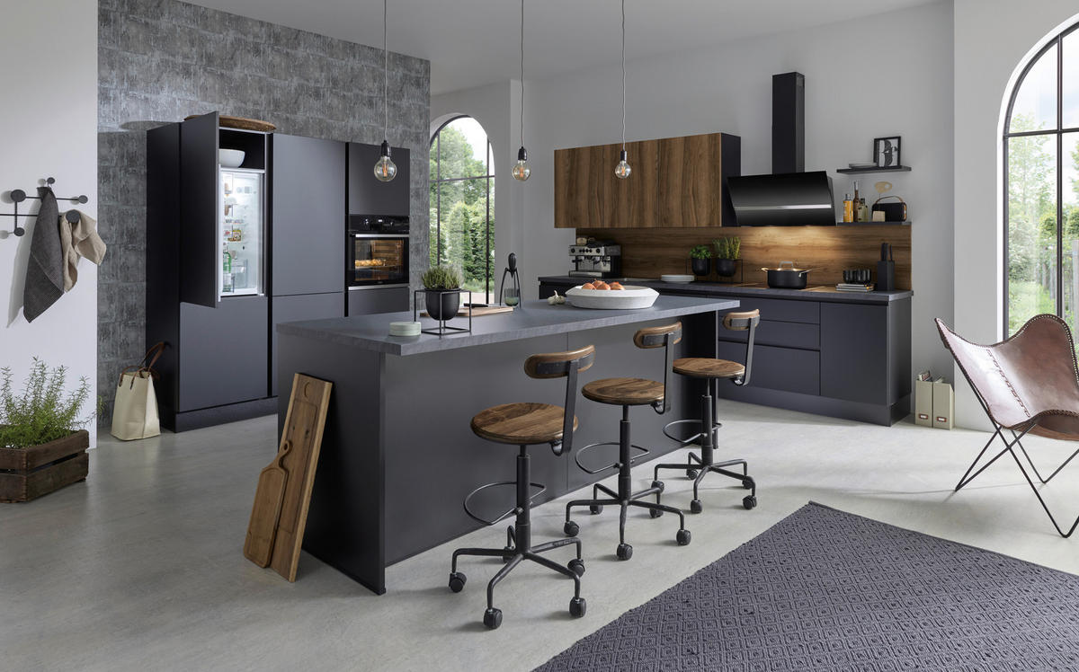 EINBAUKÜCHE   - Schwarz, Design, Holzwerkstoff - Novel