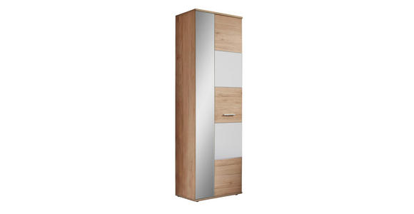 GARDEROBENSCHRANK - Eichefarben/Silberfarben, MODERN, Glas/Holzwerkstoff (65/198/36cm) - Voleo